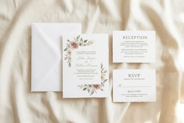 Complete wedding stationery set with envelope and insert cards