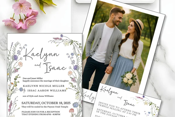 Gold foil temple wedding invitation on premium cardstock