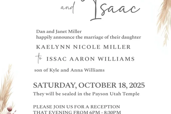 LDS Wedding Invitation Wording Guide design example 2