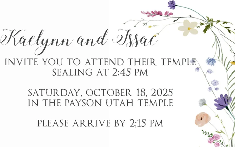 Elegant temple sealing invitation card featuring formal wording and classic typography