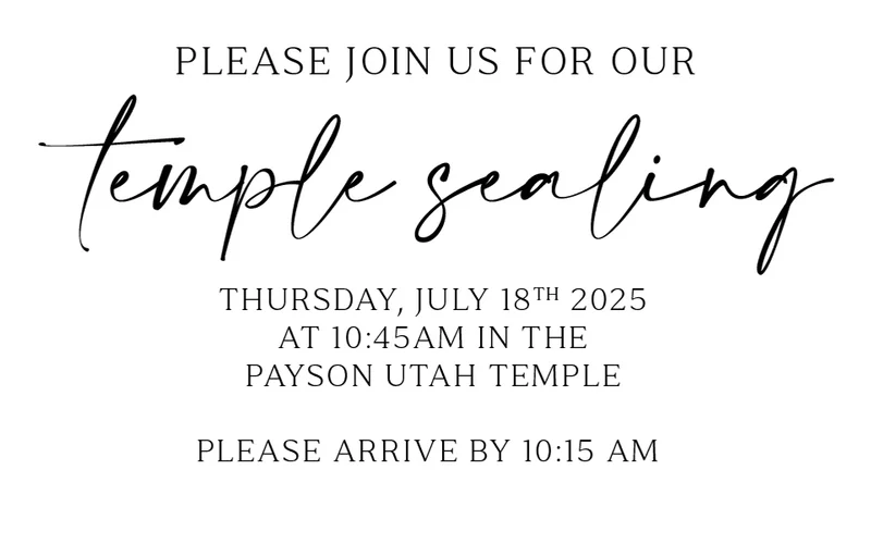 Temple sealing insert card example displaying arrival time, date, and temple name