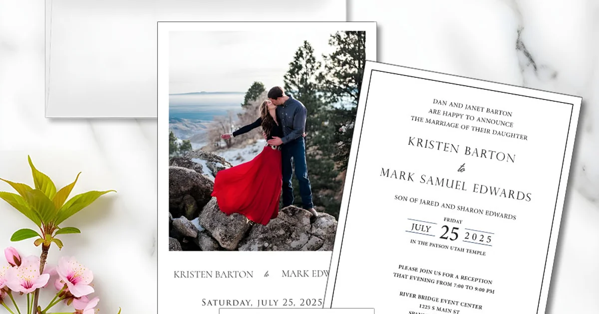 Affordable Utah wedding invitations showcasing professional quality printing and elegant design